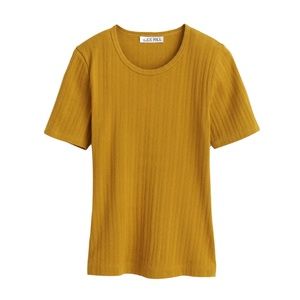 Alex Mill Remy Pointelle Short-Sleeve Cotton Tee (Ochre/Mustard, Size M, EUC)